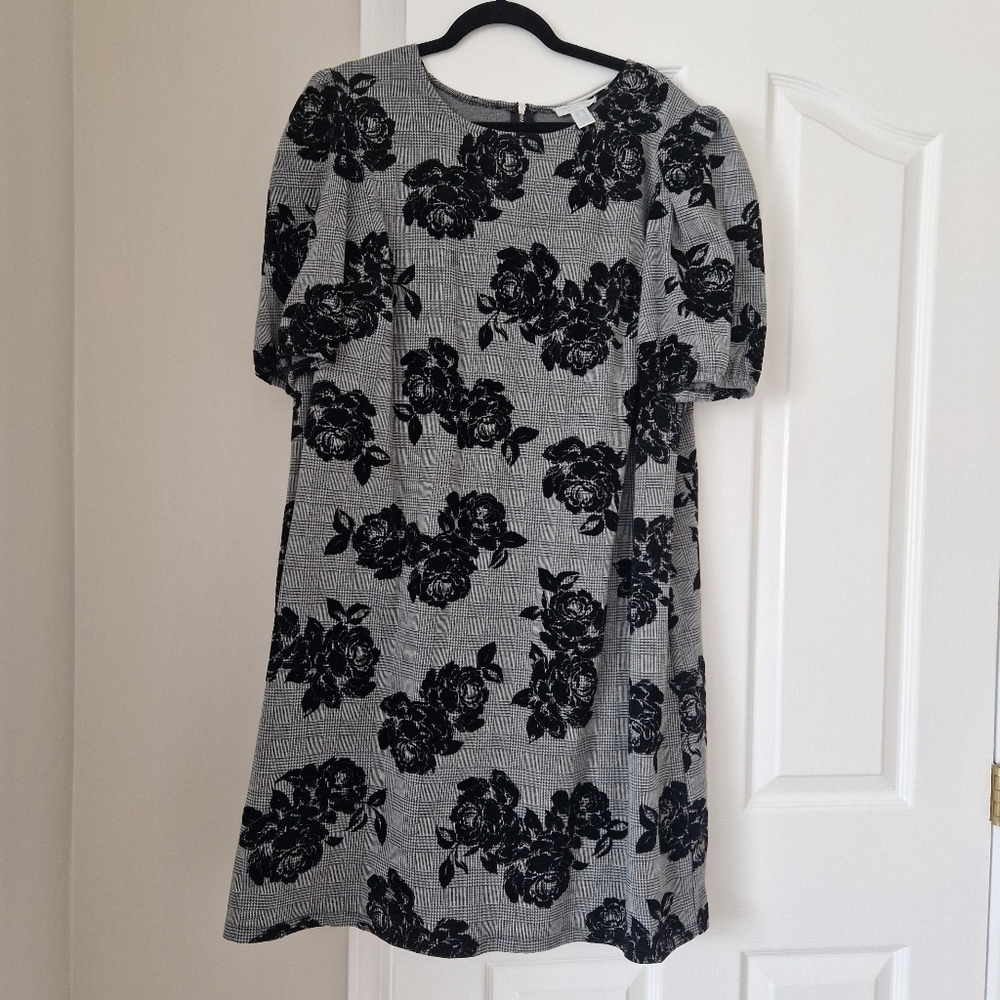 Gray Dress with Black Floral Pattern